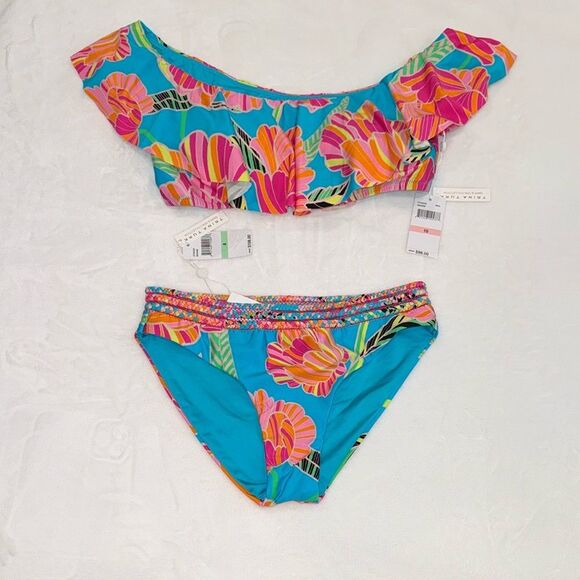 Trina Turk Poppy Ruffle Bandeau Top & Poppy Braided Hipster Bikini Bottom-Cheeky - Picture 5 of 9